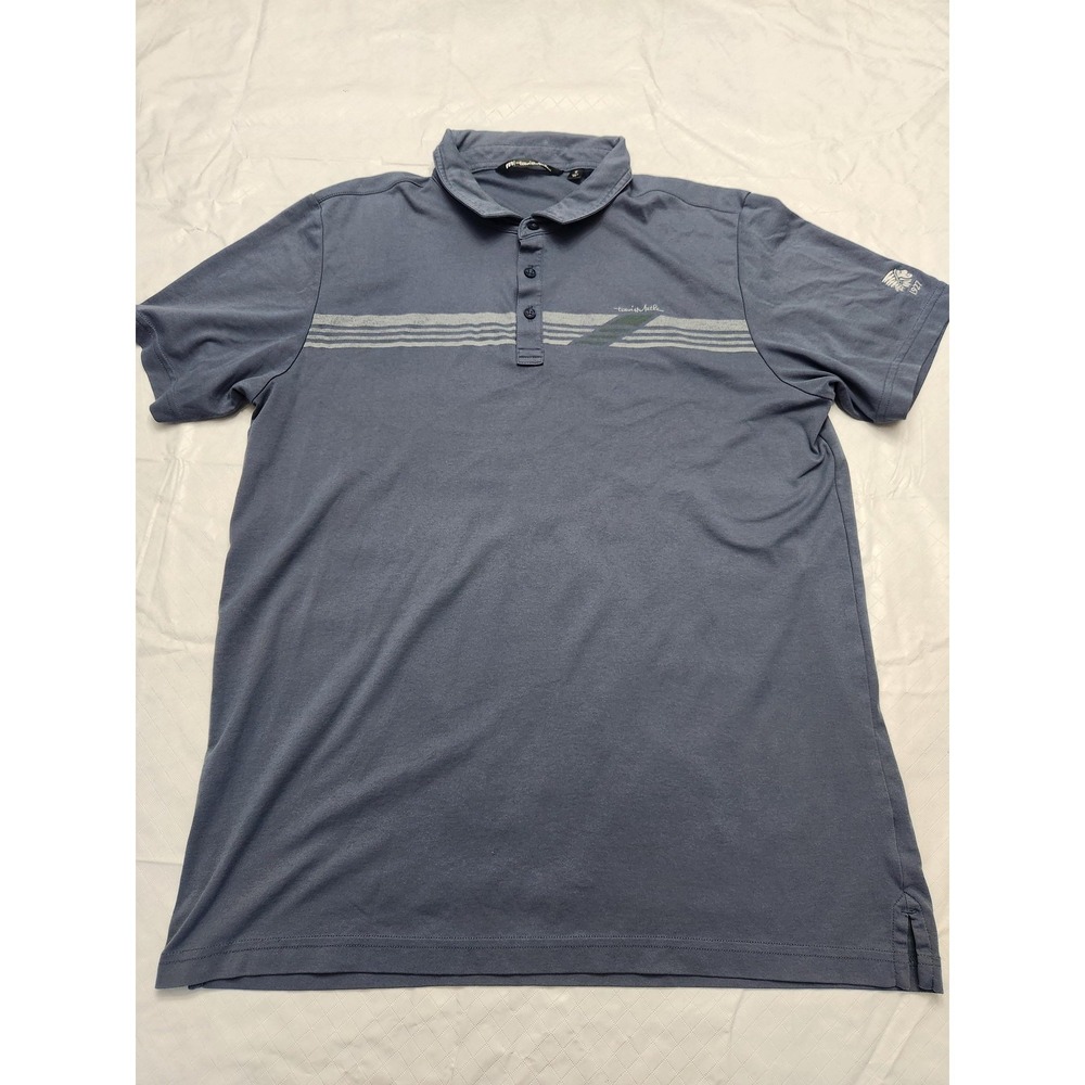 TravisMathew‎ Polo Shirt Mens XL Blue Stripe Chest Logo Golf Pima Cotton Blend